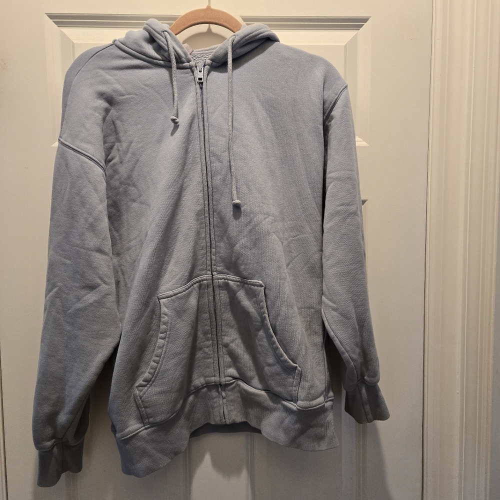 Aritzia TNA Cozy Fleece Boyfriend Hoodie S Full Zip Blue Sweatshirt Drawstring